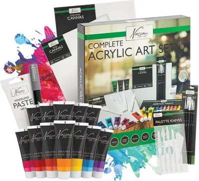 Acrylverf Set 38pcs - Starterset - Acrylverf - Penselen - Canvasdoeken - Modelleerpasta - Paletmessen - Acrylverf Marker Zwart - Geschikt voor hobbyartiest en ervaren kunstenaar