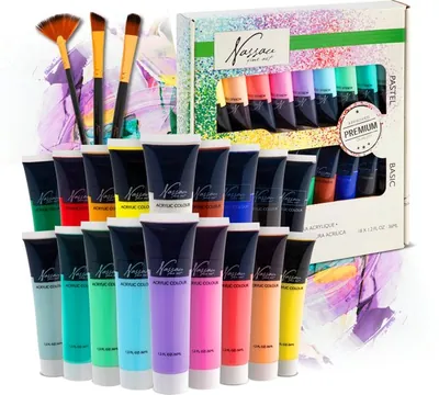 Hobbyverf Acrylverf Set 18pcs - 36ml Verf Tubes - Acrylverf Kinderen en Volwassenen - 9 Pastel & 9 Basis Kleuren - Verf Kinderen Knutselen - Kinder Verf Set