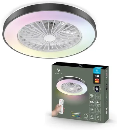 Varin® Plafondventilator met verlichting - Zwart - Tuya Wifi - LED 30W RGBW - Ø 50cm - Super stil - Afstandsbediening smart lamp - Plafondlamp slaapkamer - Plafonniere woonkamer - Plafondlampen - Plaf