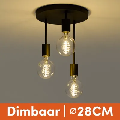 Nolt Plafondlamp - Plafonniere - 3x E27 Lamp - Industrieel - ⌀ 28cm - Zwart