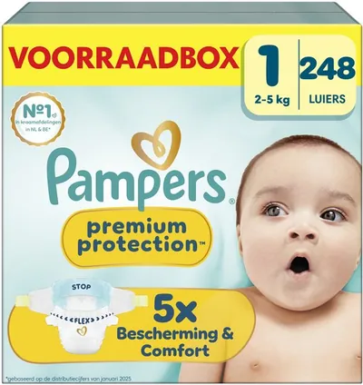 Pampers Premium Protection Maat 1 - 248 Luiers - 2kg-5kg - Voorraadbox