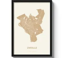 Poster Zwolle A4 - 21 x 30 cm - Beige Inclusief lijst (Zwart MDF)