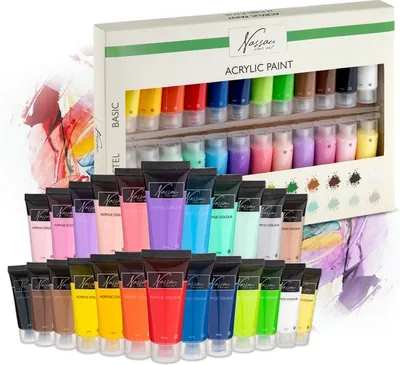 Nassau Fine Art Acrylverf Set - 24 Tubes (22ml) - 12 Pastel & 12 Basis Kleuren - Schilderen & Hobbyverf - Ideaal voor Kunstenaars en Creatieve Hobby's