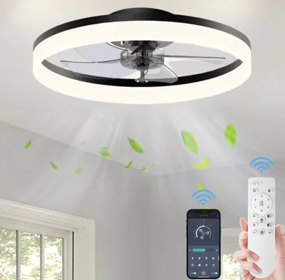 Lichtendirect Plafondventilator met Verlichting – Zwart – 6 Standen – Dimbaar 3000K-6500K – App & Afstandsbediening – Ventilator Lamp – Plafondlamp met Ventilator