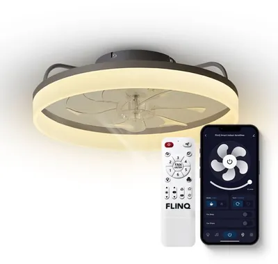 FlinQ AeroGlow Smart Plafondventilator met Verlichting - Ventilator voor aan het Plafond - Ideaal voor op de Slaapkamer - Bestuurbaar met App of Afstandsbediening